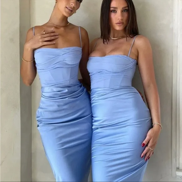 HOUSE OF CB 'Teia' Sky Draped Corset Midi Dress NWOT